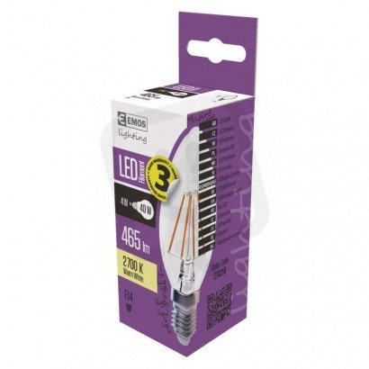 LED žárovka Filament 4W(40W) 465lm E14 WW candle Emos teplá bílá