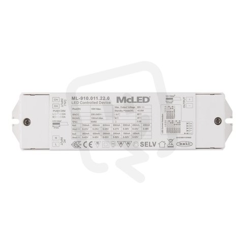 Stmívatelný DALI driver 15W, 100-700mA, 5-52VDC MCLED ML-910.011.22.0