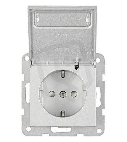 Zásuvka SCHUKO s klapkou a popisový polem, stříbrná SCHRACK EV121320--