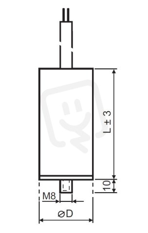 Motorový kondenzátor 30uF 40x96mm kabel 250mm patní šroub M8 MPB0300061