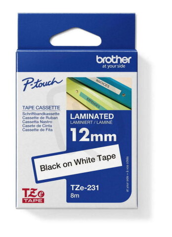 Páska BROTHER TZe-231, bílá/černá (12mm, laminované)