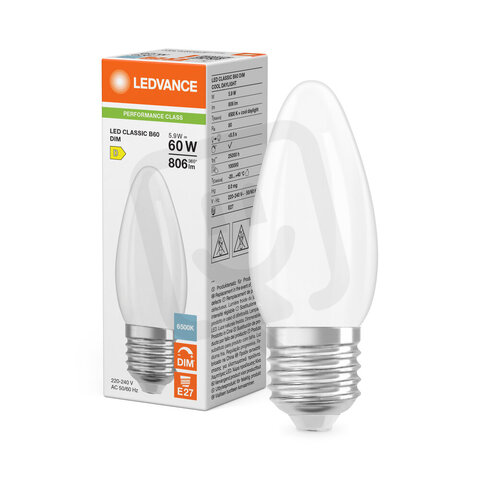 Světelný zdroj LED CLASSIC B DIM P 5.9W 865 Frosted E27 LEDVANCE 4099854778223