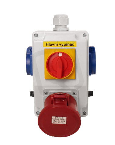 Zásuvková krabice s hlavním vypínačem 0-1 IP44 2x230V/16A 1x400V/32A/5 SB225
