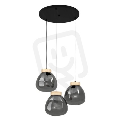 Závěsné svítidlo MAGACELA E27 černá/dřevo/šedá-TRANSP. 3X40W EGLO 390319