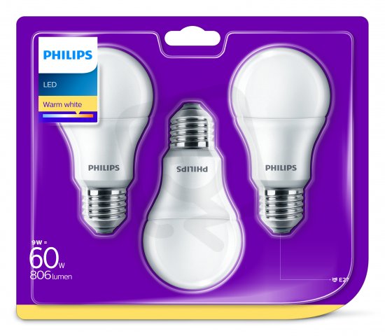 Philips LED žárovka sada 3ks 7-60W E27 806lm A60 2700K