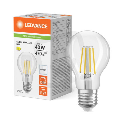 Světelný zdroj LED CLASSIC A DIM P 3.4W 840 Clear E27 LEDVANCE 4099854776724