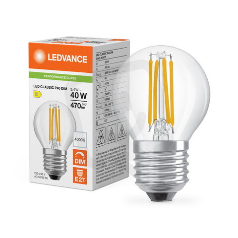 Světelný zdroj LED CLASSIC P DIM P 3.4W 840 Clear E27 LEDVANCE 4099854847899