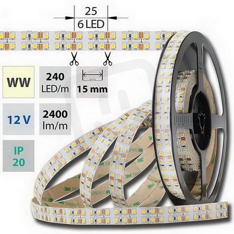 LED pásek SMD2835 WW, 240LED/m,IP20, 5m