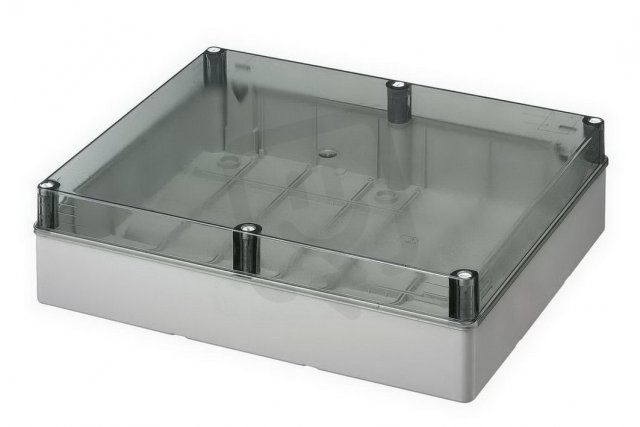 Krabice S-BOX 816-P, 460x380x120, IP56 šedá, průhl. víko, plastové šrouby, 650°C