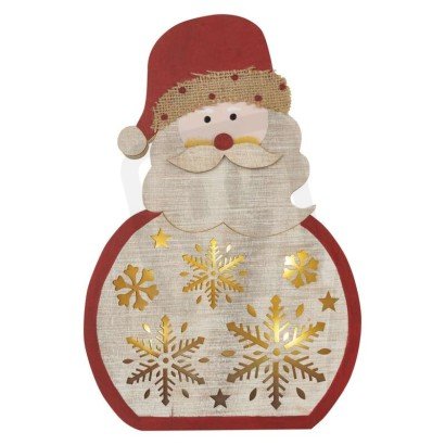 LED dekorace dřevěná Santa, 30 cm, 2x AA, vnitřní, teplá bílá, časovač