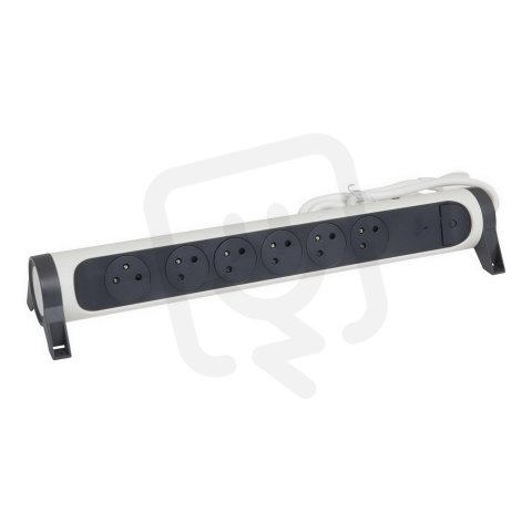 PRODLUŽOVACÍ PŘÍVOD 6X2P+T PŘEP. OCHRANA VYP/ZAP KABEL 1,5M BÍLÁ/TMAVĚ ŠEDÁ