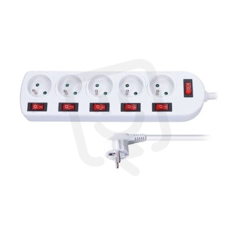5z prodlužovací přívod, 2m, 3 x 1mm2, bílý, 6x vypínač SOLIGHT PP143