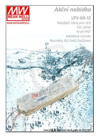 Napájecí zdroj pro LED 60W 15V 4000mA MEAN WELL LPV-60-15