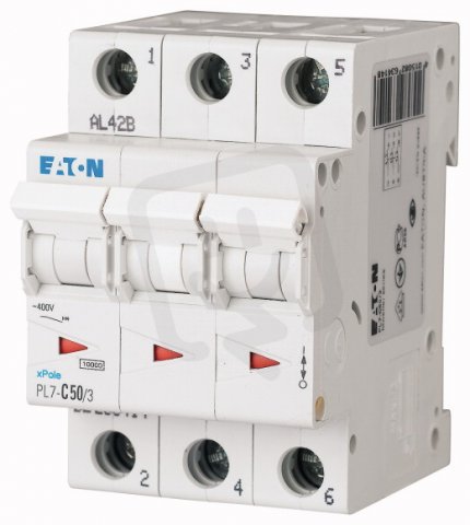 Jistič PL7-C50/3, char C, 3-pólový, 10kA, 50A EATON 263414