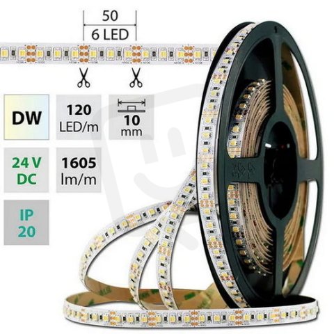 LED pásek SMD3527 dual white WW-CW 120LED/m 19,2W/m 1605lm/m IP20 DC24V 10mm 50m