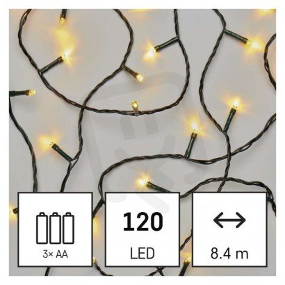 LED vánoční řetěz, 8,4 m, 3x AA, venkovní i vnitřní, teplá bílá, časovač D4FW03