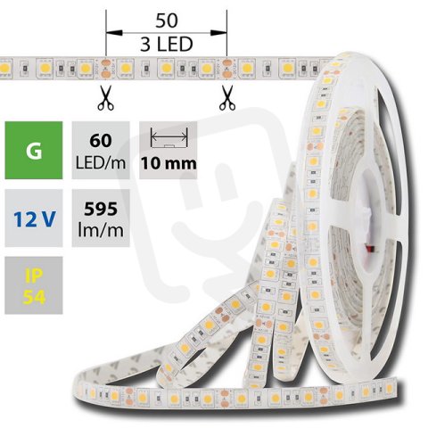 LED pásek SMD5050 zelený, 60LED/m, 14,4W/m, 720lm/m, IP54, DC 12V, 10mm, 5m