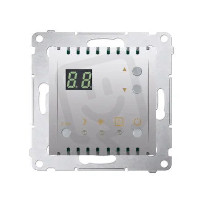 Termostat s displejem, vestavěný senzor teploty, 16(2) A, 230V, stříbrná matná