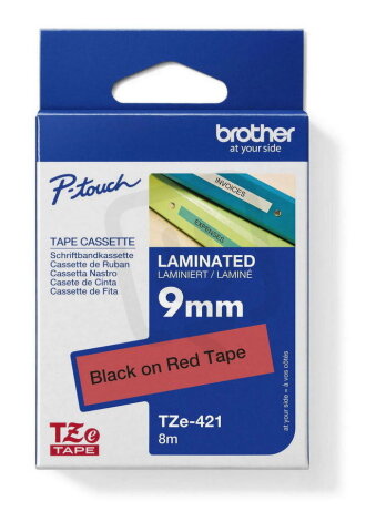 Páska BROTHER TZe-421, červená/černá (9mm, laminované)