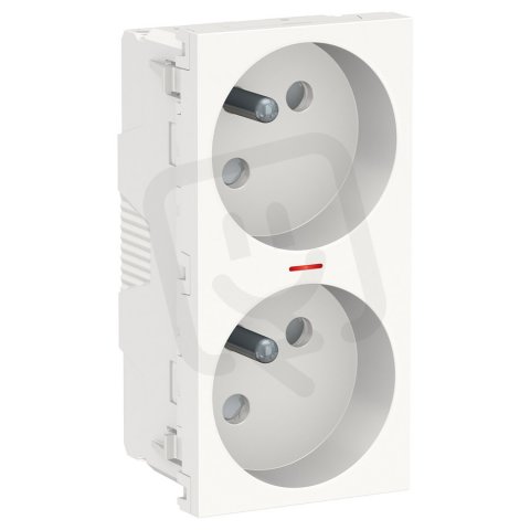 Zásuvka NOVÁ UNICA dvojitá 45o 250V/16A 2x2P+E kontrolka, clonky, bezšr., Bílá