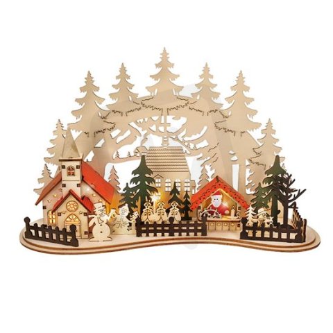 LED vánoční městečko s kostelem, 30x19cm, 2x AAA SOLIGHT 1V250