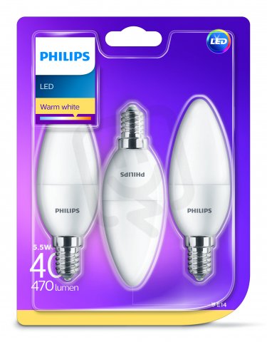 Philips LED žárovka sada 3ks 5,5-40W E14 470lm B35 2700K