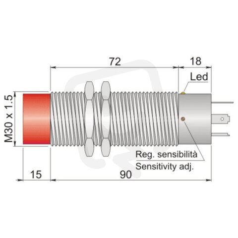 Kapacitní senzor d30 mm AECO SC30M-CE25 NPN NO+NC K