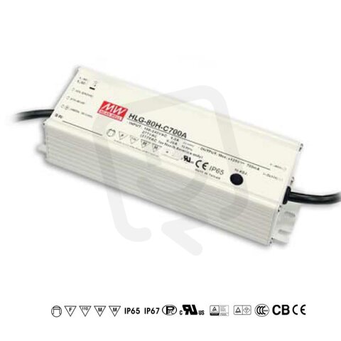 Stmívatelný proudový zdroj 90W 700mA MEAN WELL HLG-80H-C700B