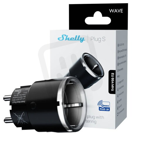 Chytrá zásuvka SHELLY WAVE PLUG S BLACK LR, Z-Wave Long Range, černá