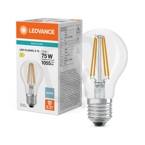 Světelný zdroj LED CLASSIC A V 7.5W 865 Clear E27 LEDVANCE 4099854784347