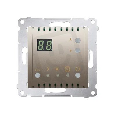 Termostat s displejem, vestavěný senzor teploty, 16(2) A, 230V, zlatá matná