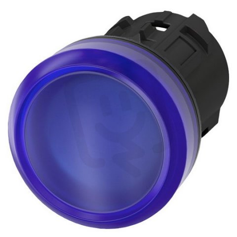světelná signálka, 22 mm, kulatá, materiál: plast, barva: modrá, čočka, hladká