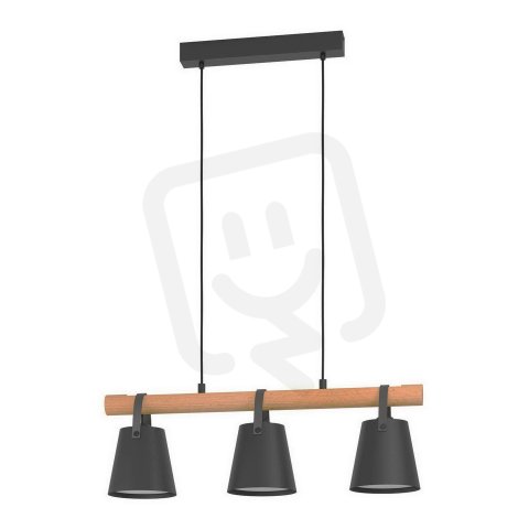 Závěsné svítidlo BOYLE 3xE27 černá/dřevo/kůže 30W IP20 EGLO 43636