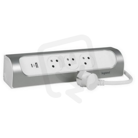 ZÁSUVKOVÝ BLOK ROHOVÝ 3X2P+T/USB A+C, KABEL 1 M, BÍLÁ/HLINÍK LEGRAND 049406