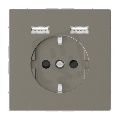 Zásuvka Merten D-Life SCHUKO 250V + 2xUSB 2.4A 16A kov Nikl MTN2366-6050