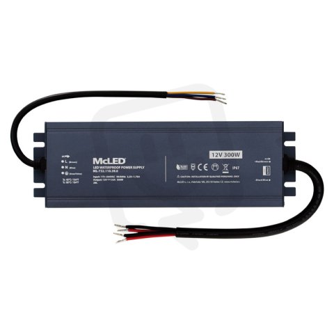 Napájecí zdroj 300W, DC12V/25A, IP67, hliníkové provedení MCLED ML-732.110.39.0