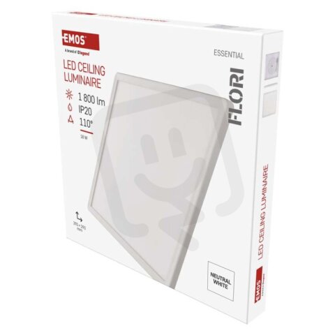 LED přisazené svítidlo FLORI čtvercové, bílé, 18W, neutrální bílá EMOS ZM1402