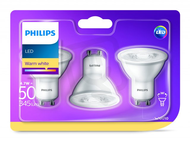 Philips LED žárovka sada 3ks 4,5-50W GU10 345lm 2700
