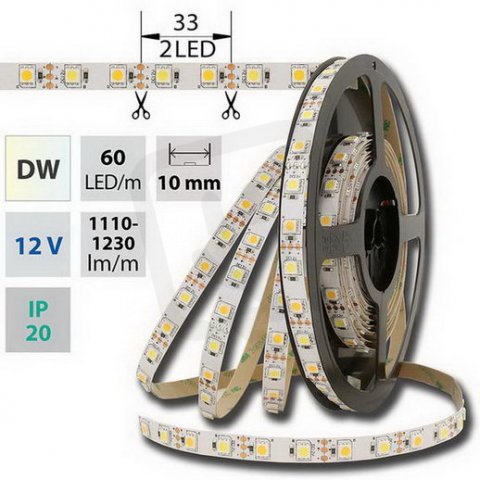 LED pásek SMD5050 CW+WW, 60LED/m, 3m, 12V, 14,4 W/m