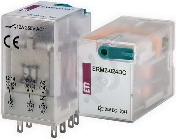 Paticové relé ERM2-024DC, kontakty 2xCO,12A, 24V DC ETI 002473000