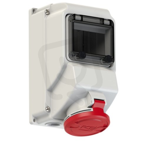zásuvka nástěnná 5P, 32A/400V, 6h, IP44, s DIN a okénkem PCE 75253-6