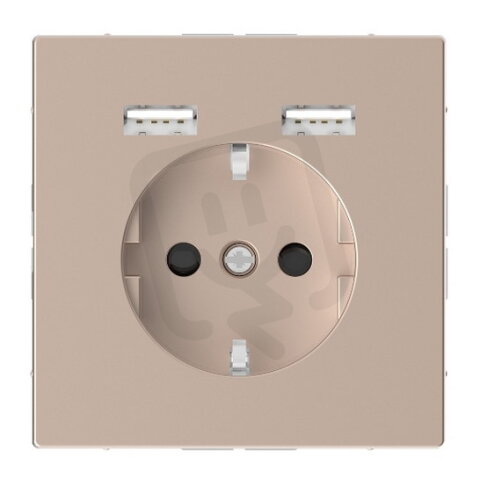 Zásuvka Merten D-Life SCHUKO 250V + 2xUSB 2.4A 16A kov Brushed Gold MTN2366-6051