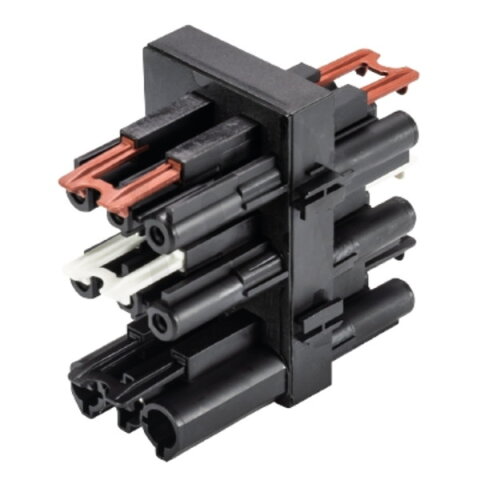 rozvodný blok 1/5, 3-pól, vypínač 2/2, gesis, černý/ hnědý WIELAND 92.030.0253.1