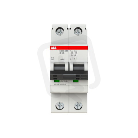 ABB S202MTR-K6, dvoupólový jistič, 6A, K, 10kA, určeno pro drážní aplikace