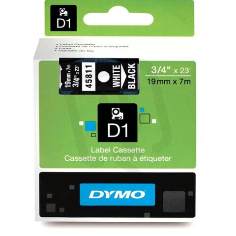 45811 DYMO páska D1 plastová 19mm, bílý tisk / černý podklad, návin 7m S0720910