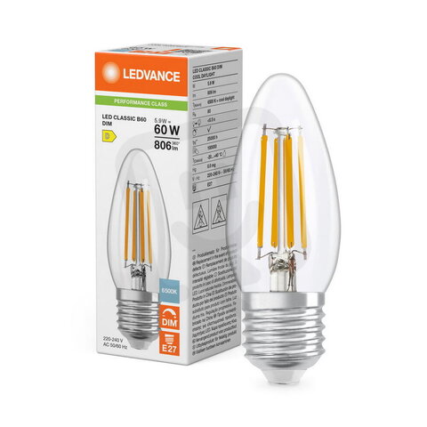 Světelný zdroj LED CLASSIC B DIM P 5.9W 865 Clear E27 LEDVANCE 4099854778100