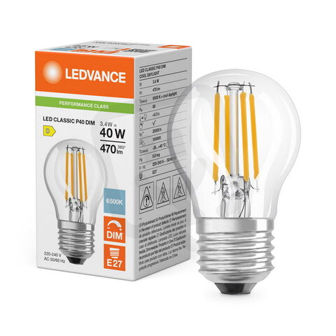 Světelný zdroj LED CLASSIC P DIM P 3.4W 865 Clear E27 LEDVANCE 4099854781964