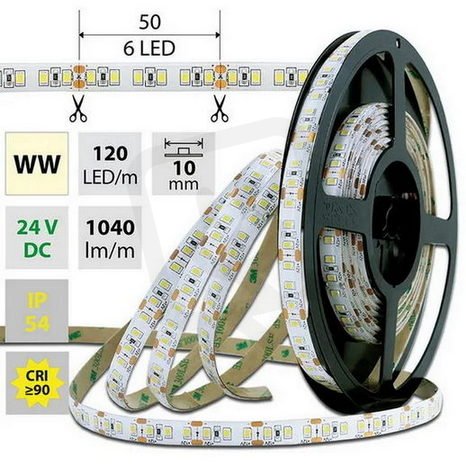 LED pásek SMD2835 WW, 120LED/m, 14W/m, 1040lm/m, IP54, DC 24V, 10mm, 5m
