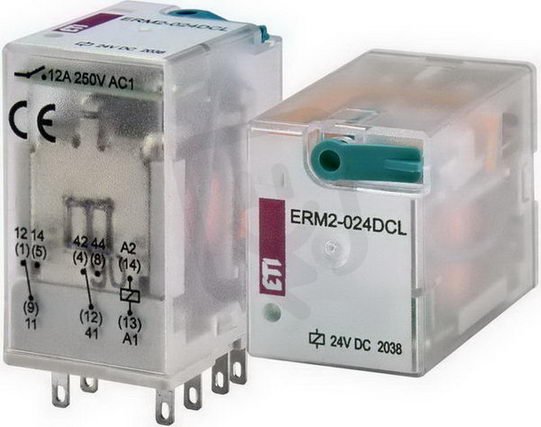 Paticové relé ERM2-024DCL, 2xCO,12A, 24V DC, s LED indikátorem ETI 002473001