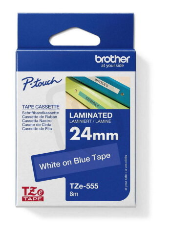 Páska BROTHER TZe-555,  modrá/bílá (24mm, laminované)